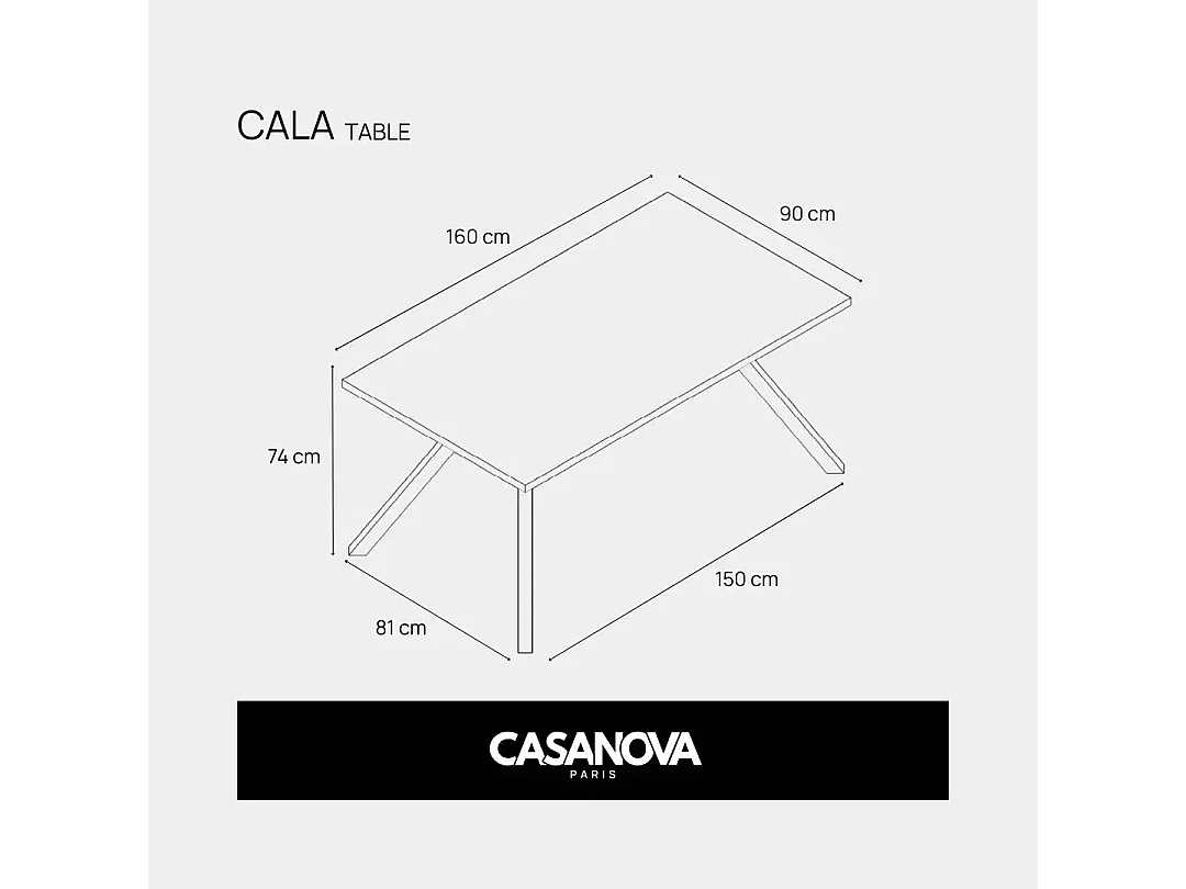 CALA - Table à manger rectangulaire 160cmpieds en métal noir - Chêne foncé