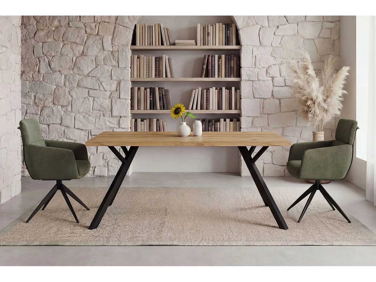 ARLO - Lot de 2 chaises pieds en métal noir - Vert