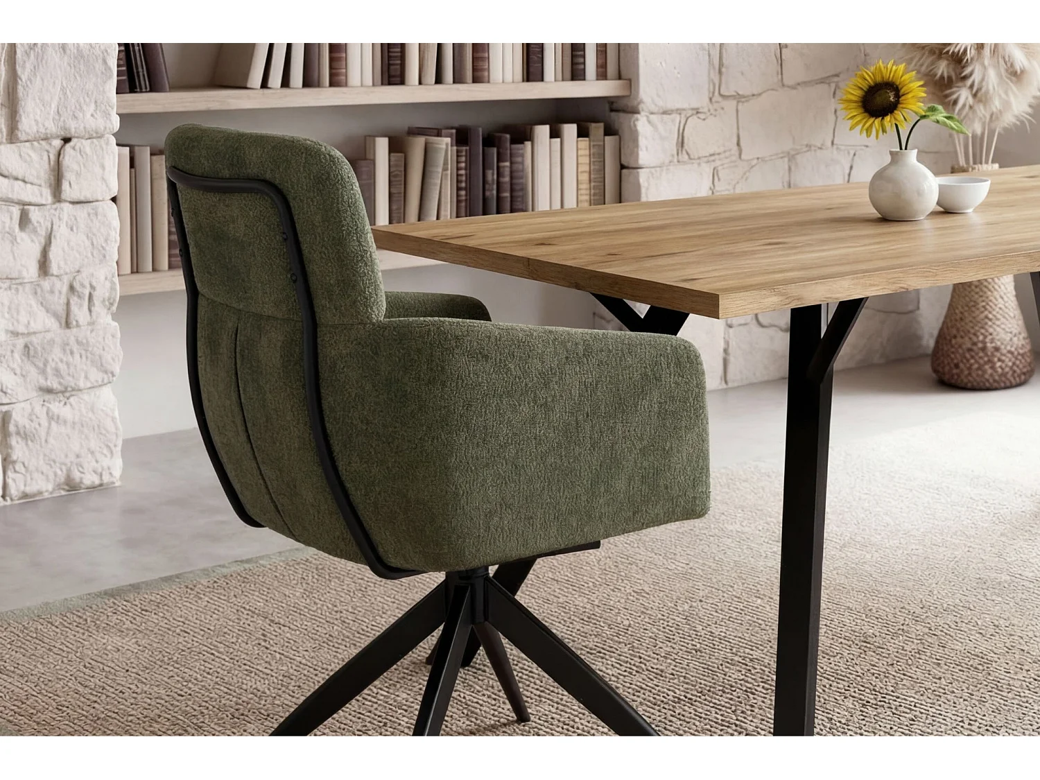 ARLO - Lot de 2 chaises pieds en métal noir - Vert