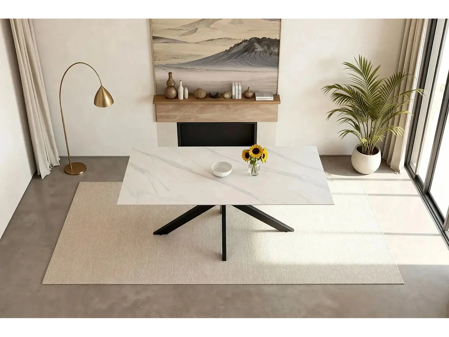RAMI - Table à manger rectangulaire 180cmpieds en métal noir - Blanc
