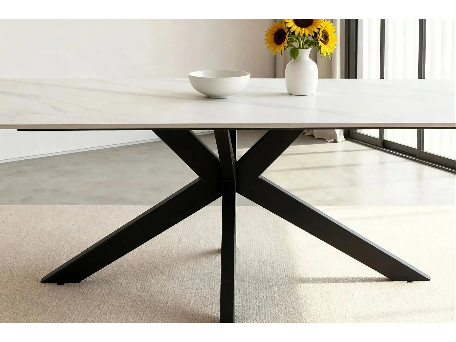 RAMI - Table à manger rectangulaire 180cmpieds en métal noir - Blanc