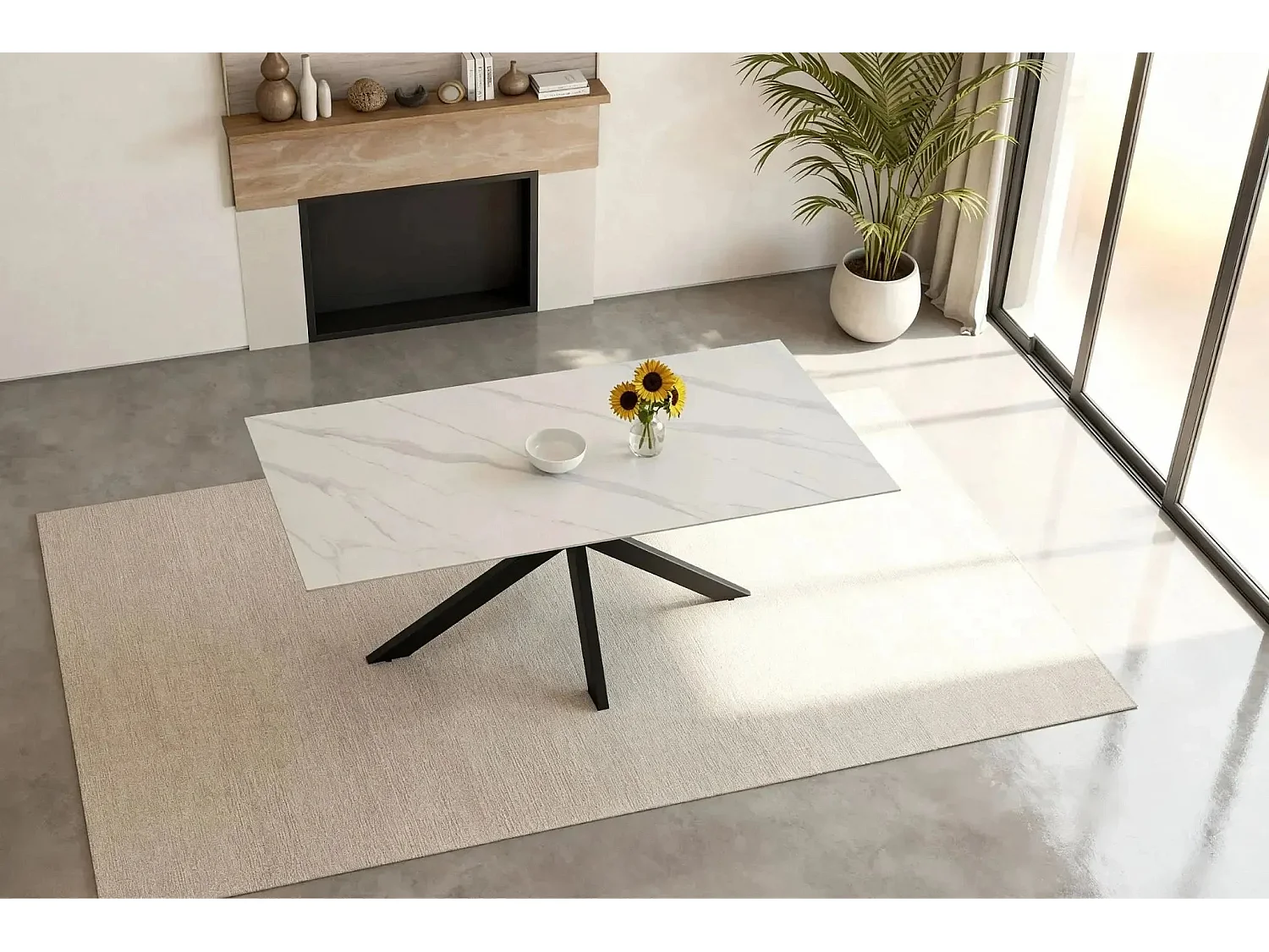 RAMI - Table à manger rectangulaire 180cmpieds en métal noir - Blanc