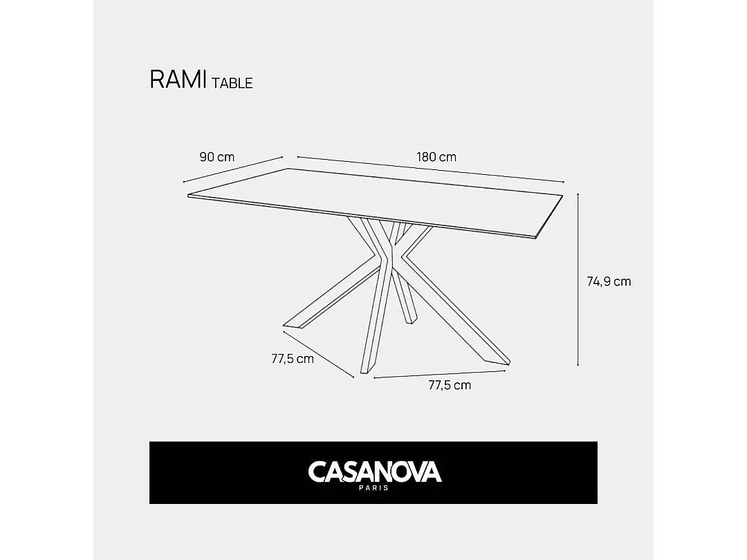 RAMI - Table à manger rectangulaire 180cmpieds en métal noir - Blanc