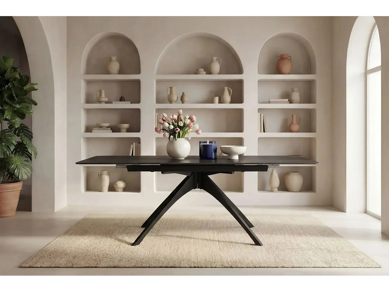ANOA - Table à manger extensible 150 à 200cm en pierre frittée - Gris foncé