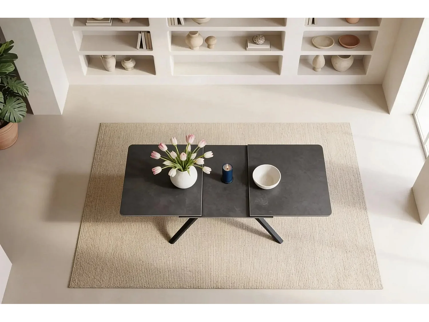 ANOA - Table à manger extensible 150 à 200cm en pierre frittée - Gris foncé