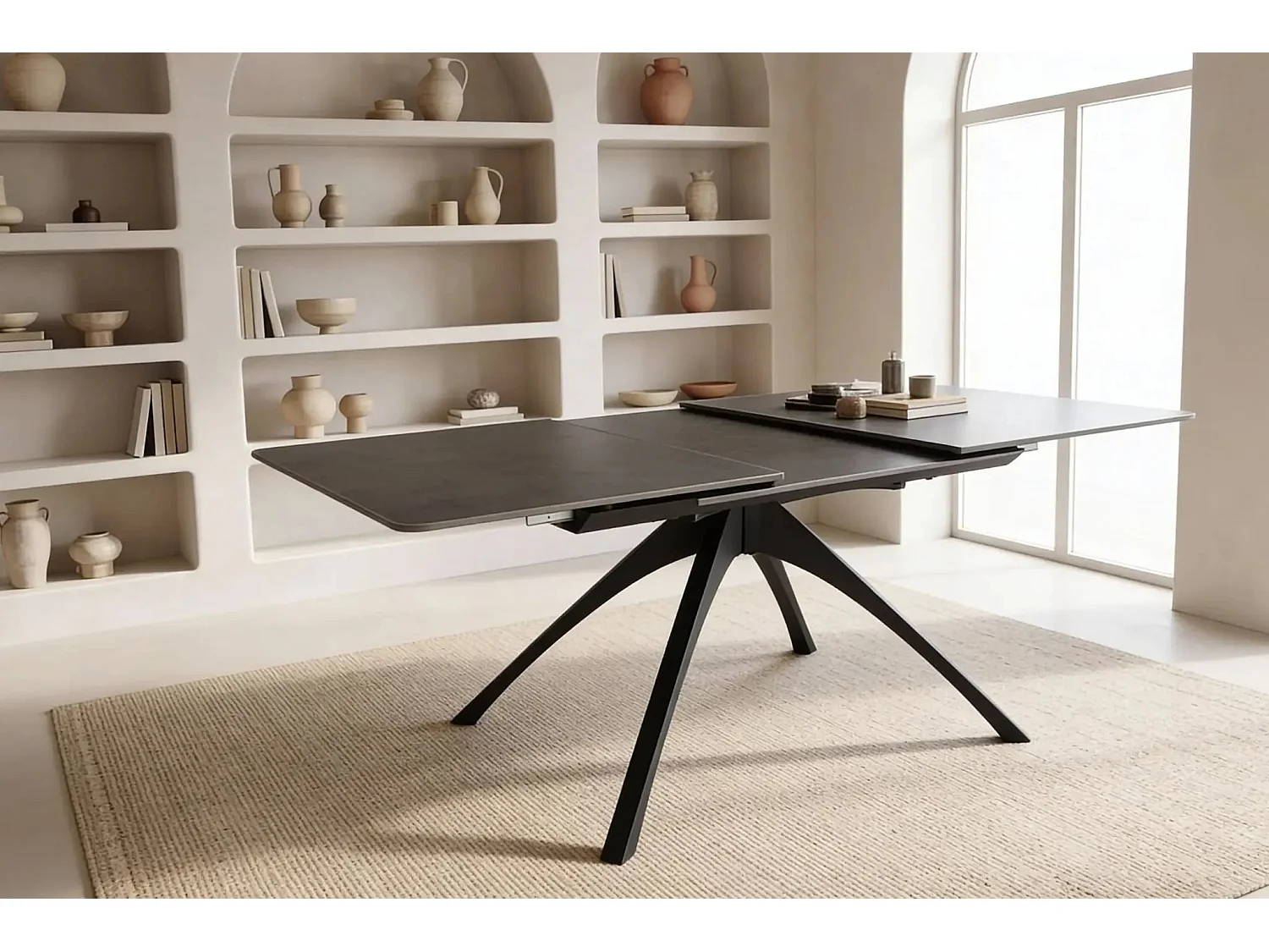 ANOA - Table à manger extensible 150 à 200cm en pierre frittée - Gris foncé
