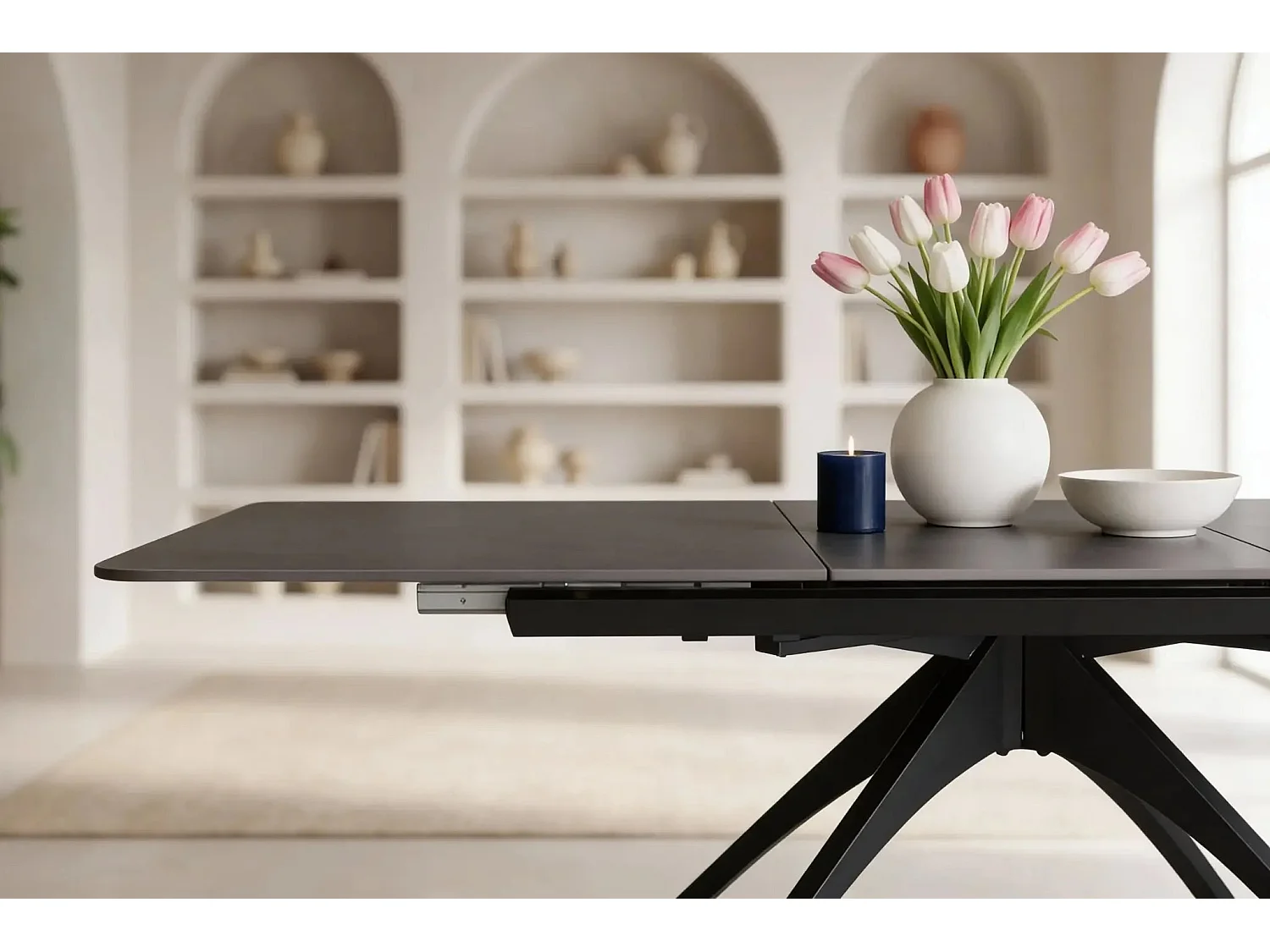 ANOA - Table à manger extensible 150 à 200cm en pierre frittée - Gris foncé