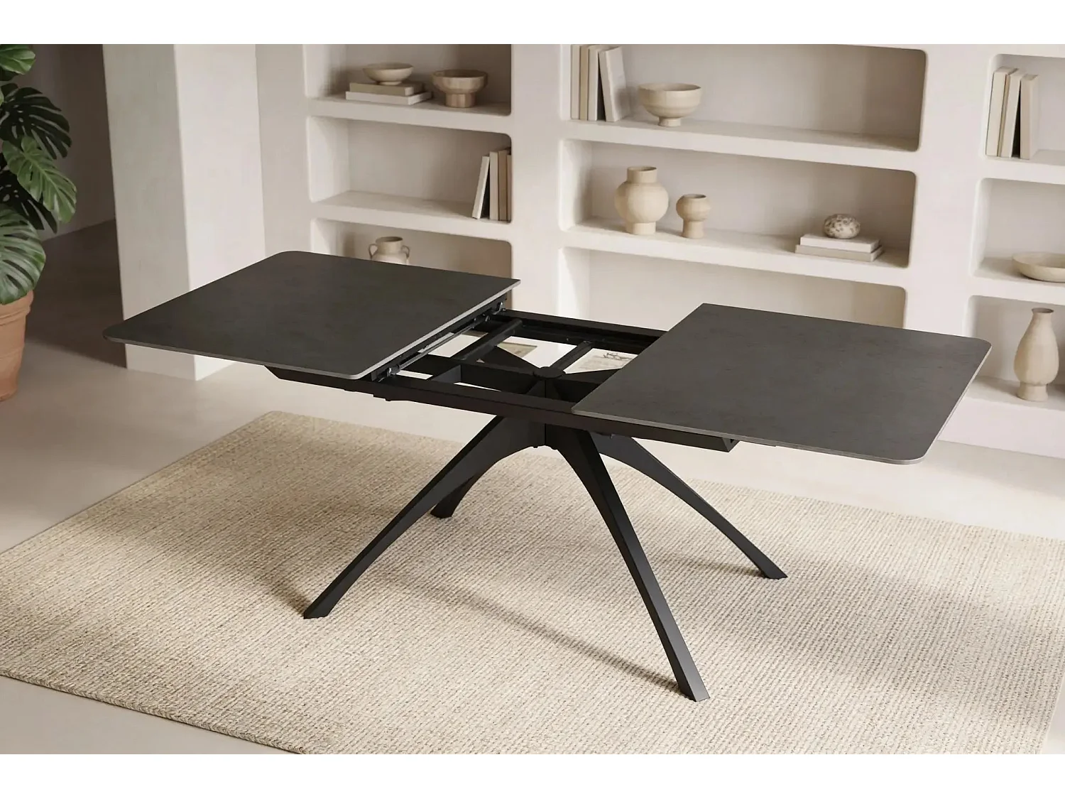 ANOA - Table à manger extensible 150 à 200cm en pierre frittée - Gris foncé
