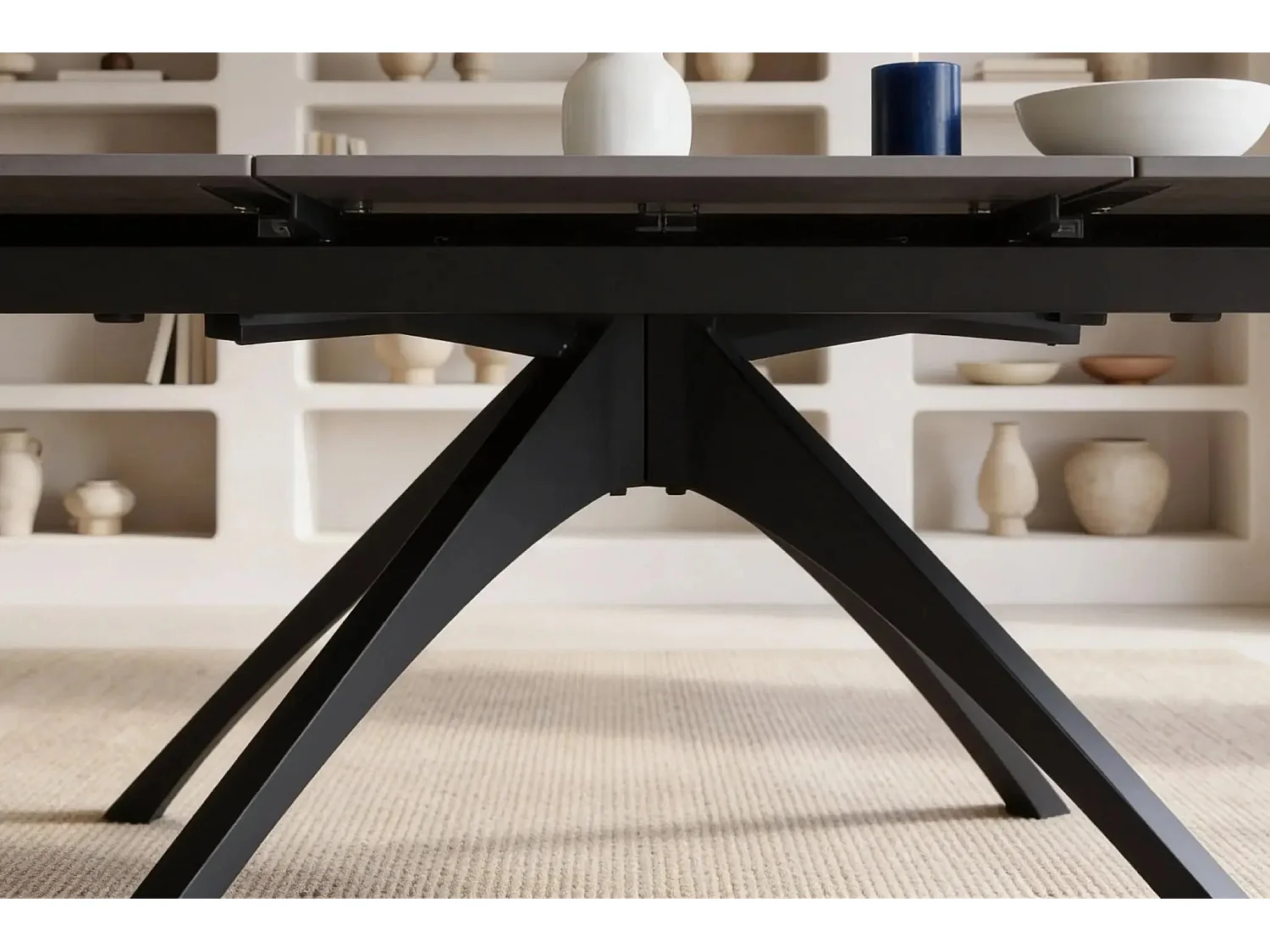 ANOA - Table à manger extensible 150 à 200cm en pierre frittée - Gris foncé