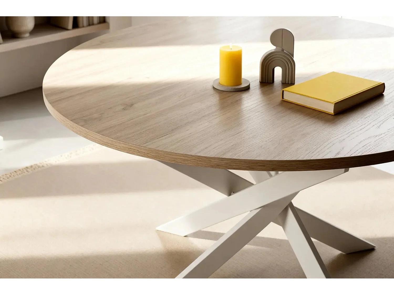 MINOA - Table à manger ronde 120cmpieds en métal - Blanc