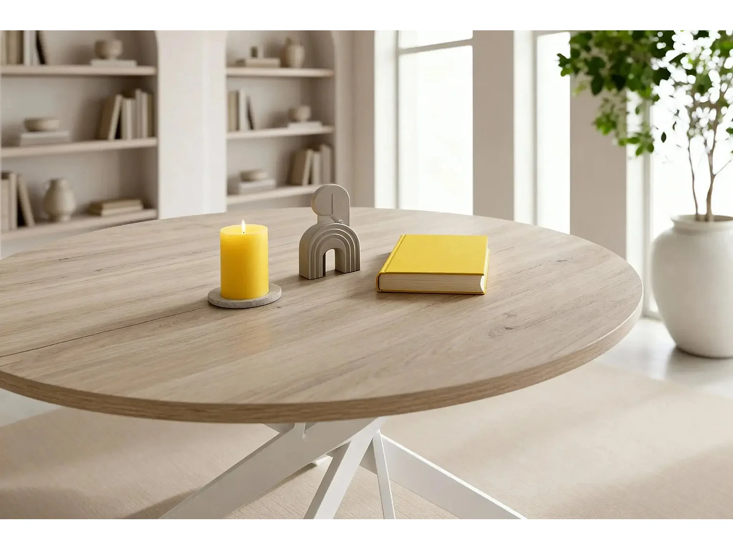 MINOA - Table à manger ronde 120cmpieds en métal - Blanc