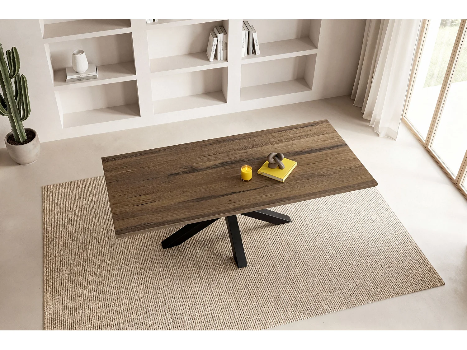 SILTA - Table à manger rectangulaire 180cmpieds en métal noir - Chêne foncé