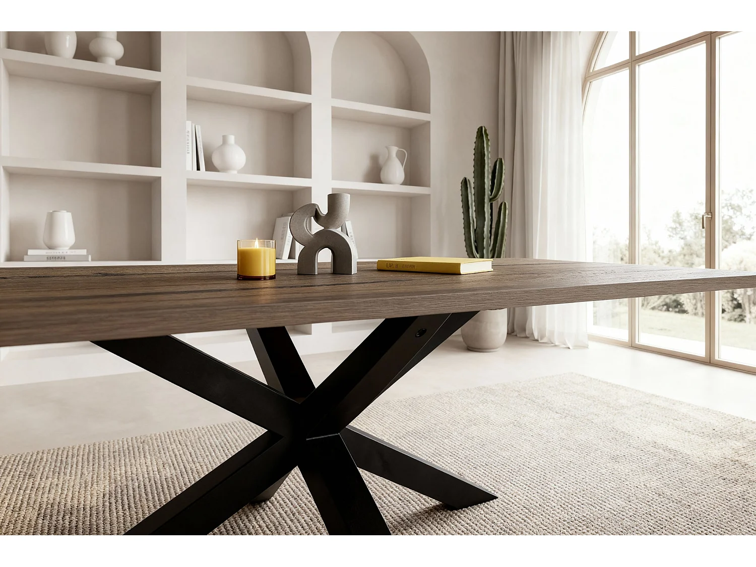 SILTA - Table à manger rectangulaire 180cmpieds en métal noir - Chêne foncé