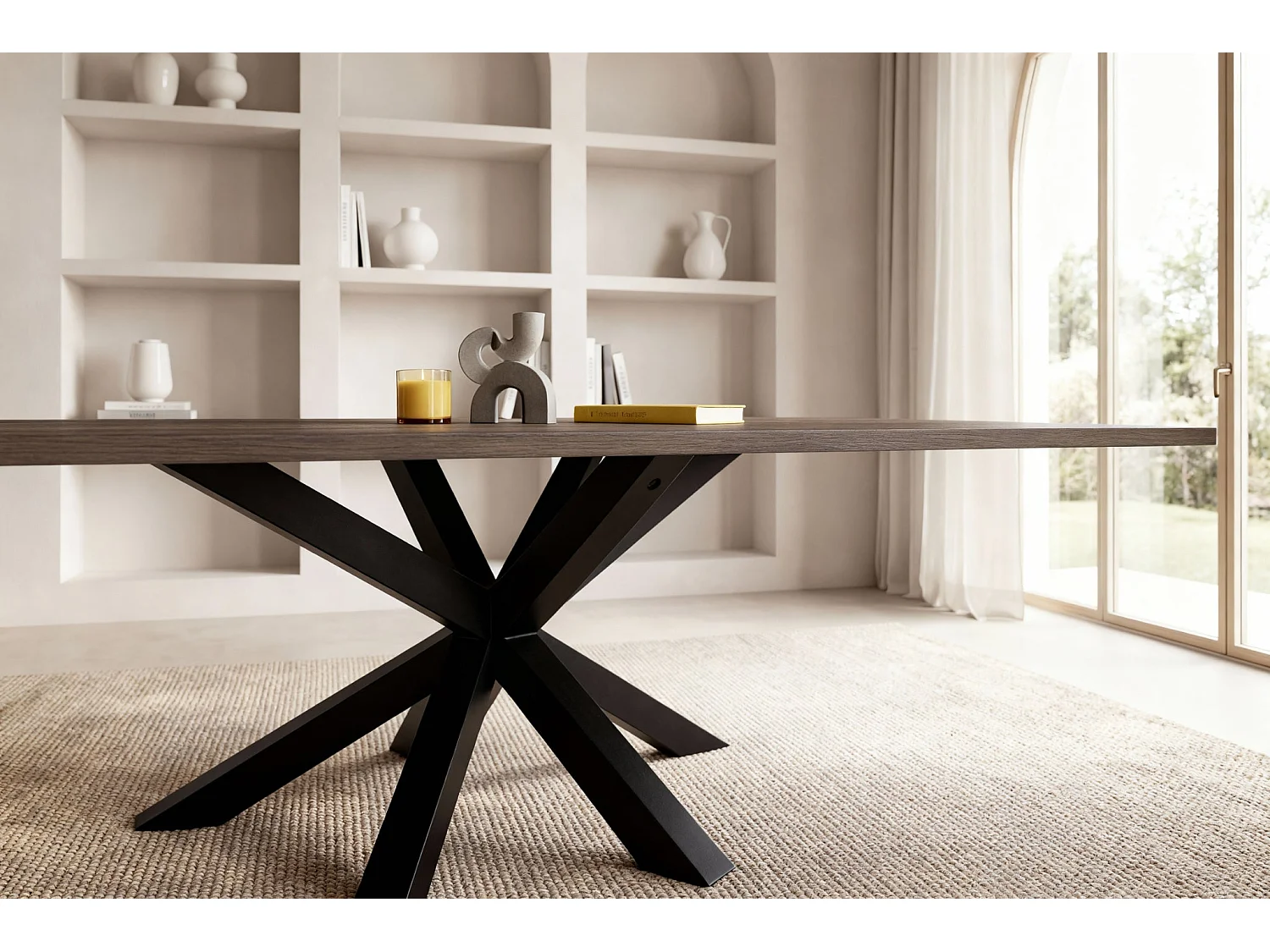 SILTA - Table à manger rectangulaire 180cmpieds en métal noir - Chêne foncé