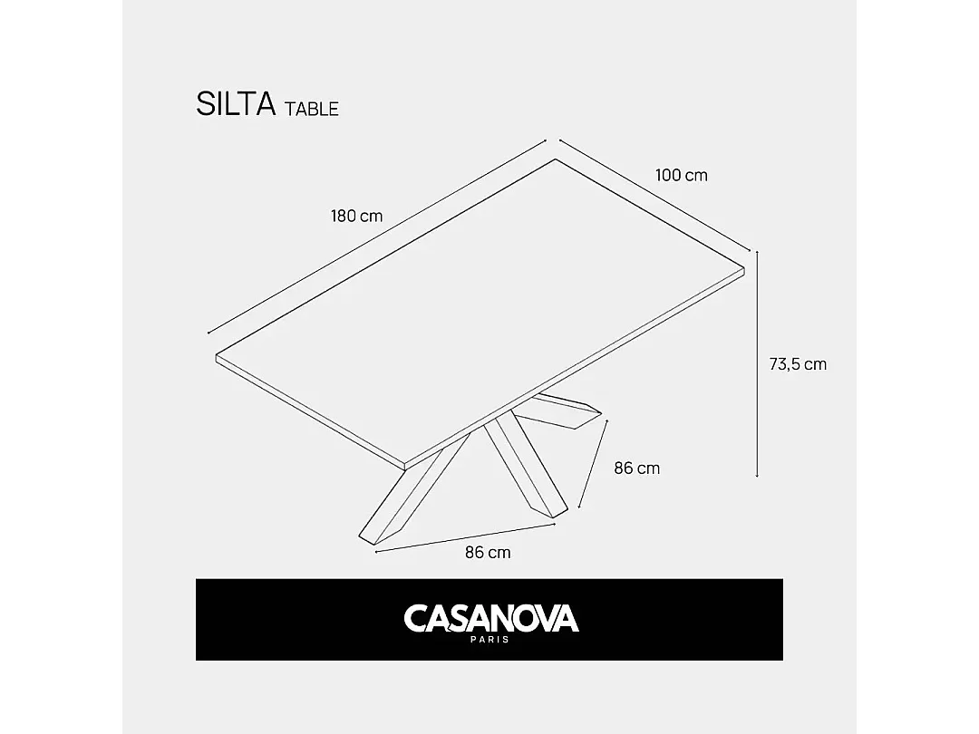 SILTA - Table à manger rectangulaire 180cmpieds en métal noir - Chêne foncé