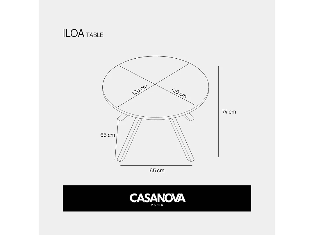 ILOA - Table à manger ronde 120cmpieds en métal noir - Chêne clair