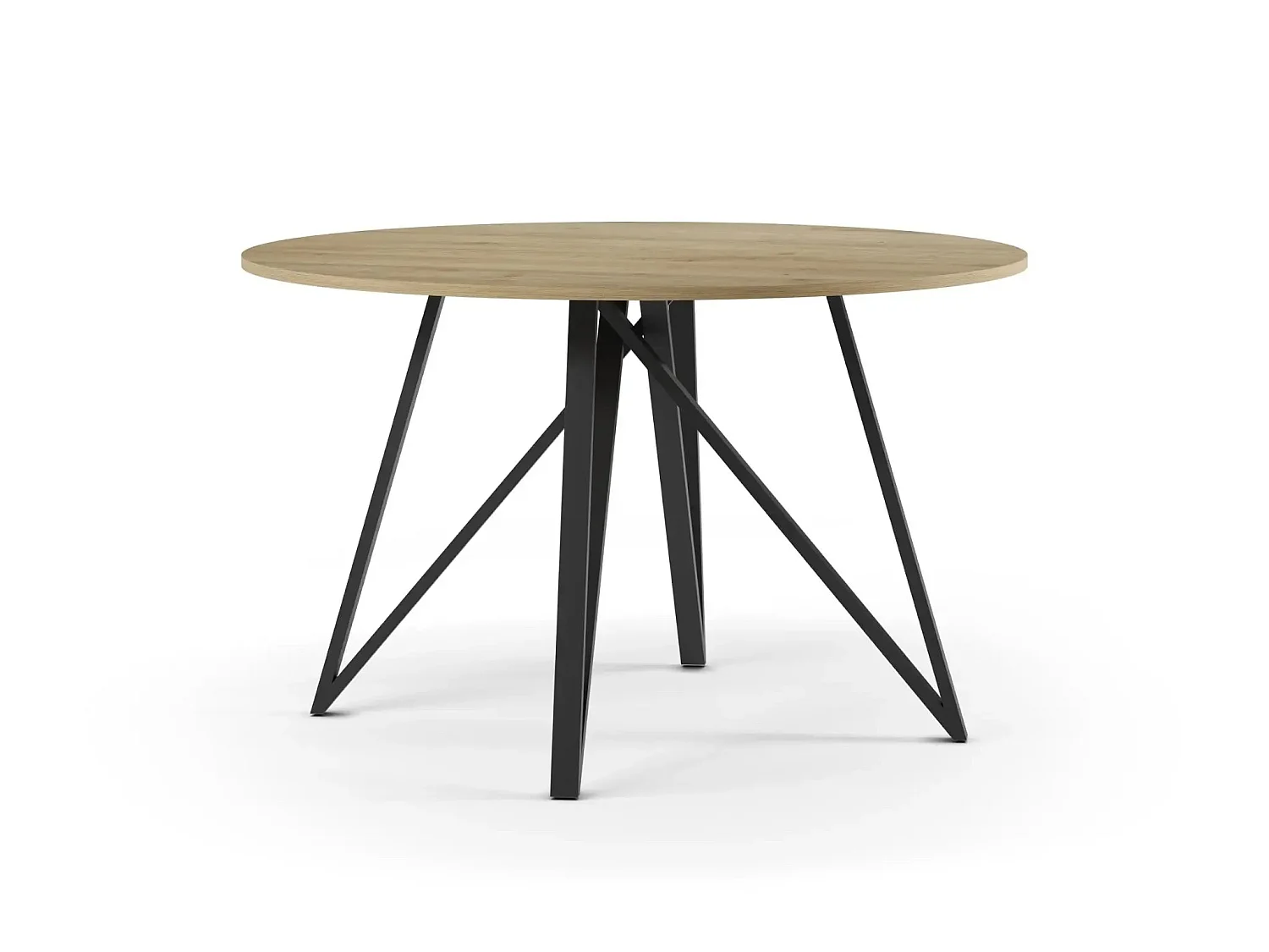 DEVA - Table à manger ronde - 120cmpieds en métal noir - Chêne clair
