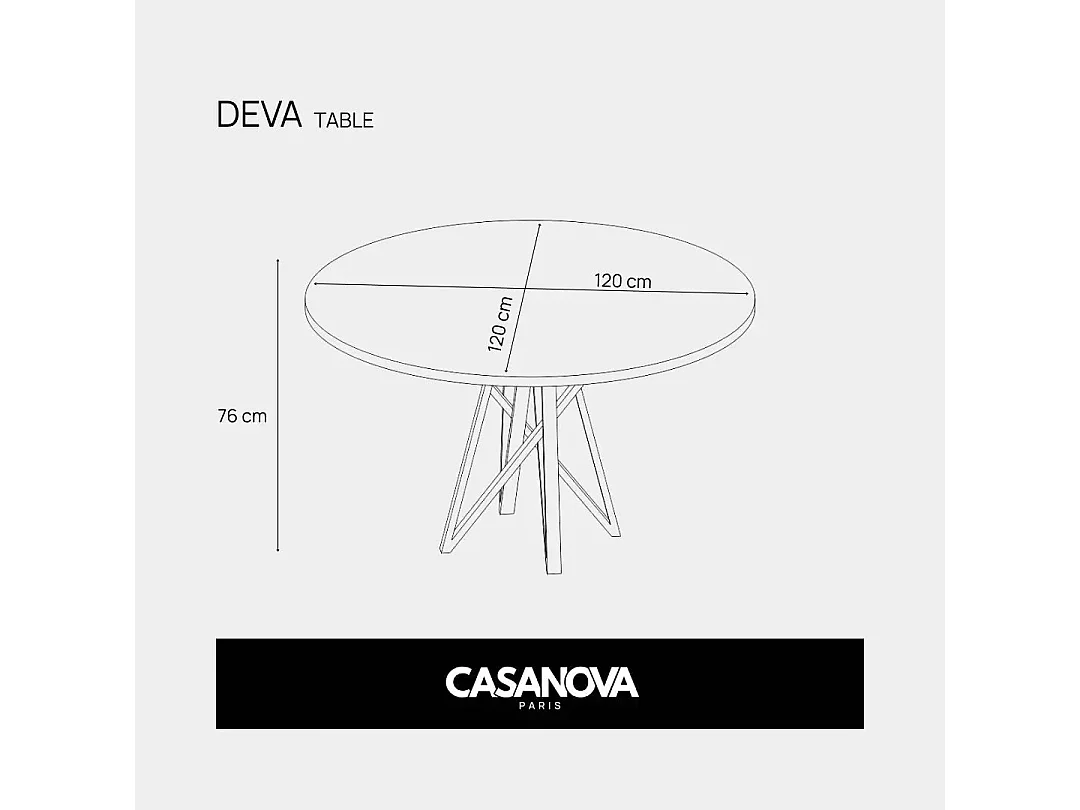 DEVA - Table à manger ronde - 120cmpieds en métal noir - Chêne clair