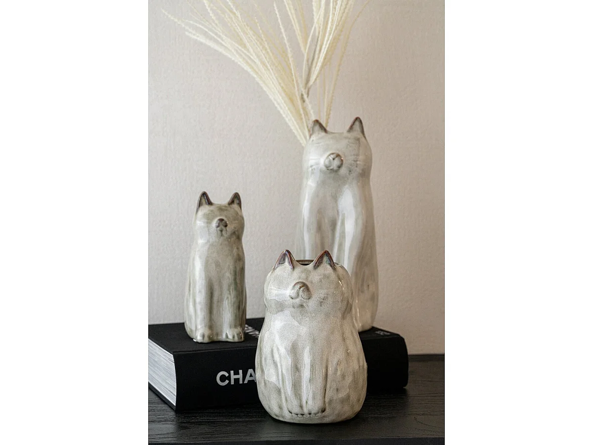 Vase Design en Porcelaine "Chat" 26cm Gris Vert