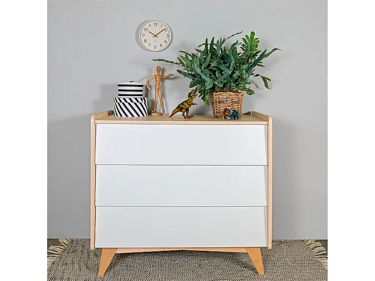 Lit évolutif 70x140 et commode 3 tiroirs Bellamy So Sixty Blanc et bois