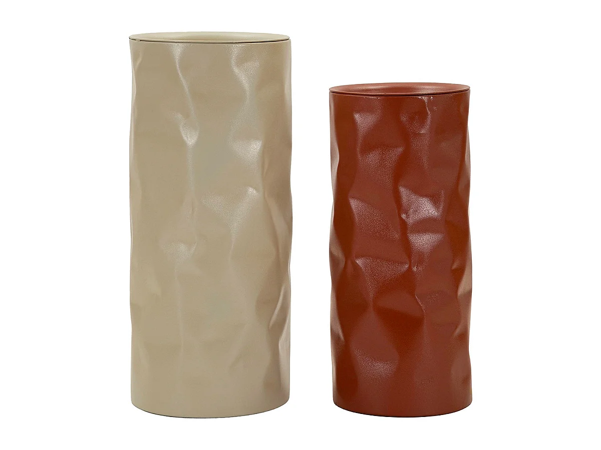 Lot de 2 bouts de canapé 30 cm et 27 cm métal froissé Kiera Bordeaux et Taupe