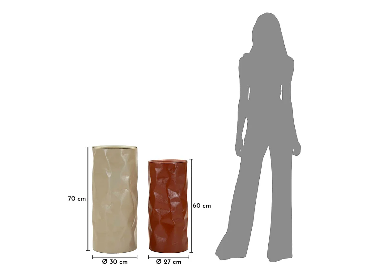 Lot de 2 bouts de canapé 30 cm et 27 cm métal froissé Kiera Bordeaux et Taupe