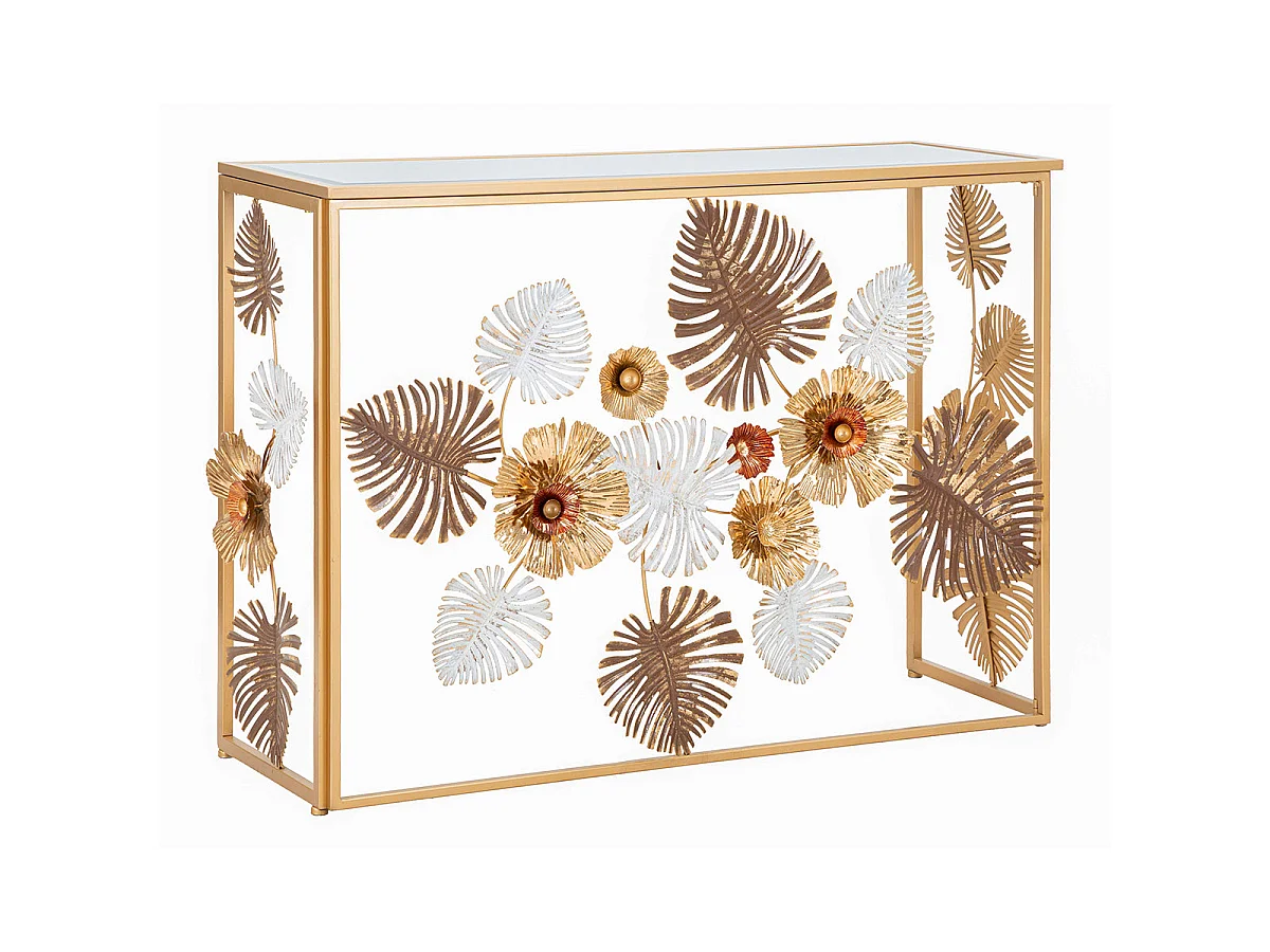 Console en métal et plateau en miroir Flora Dorée