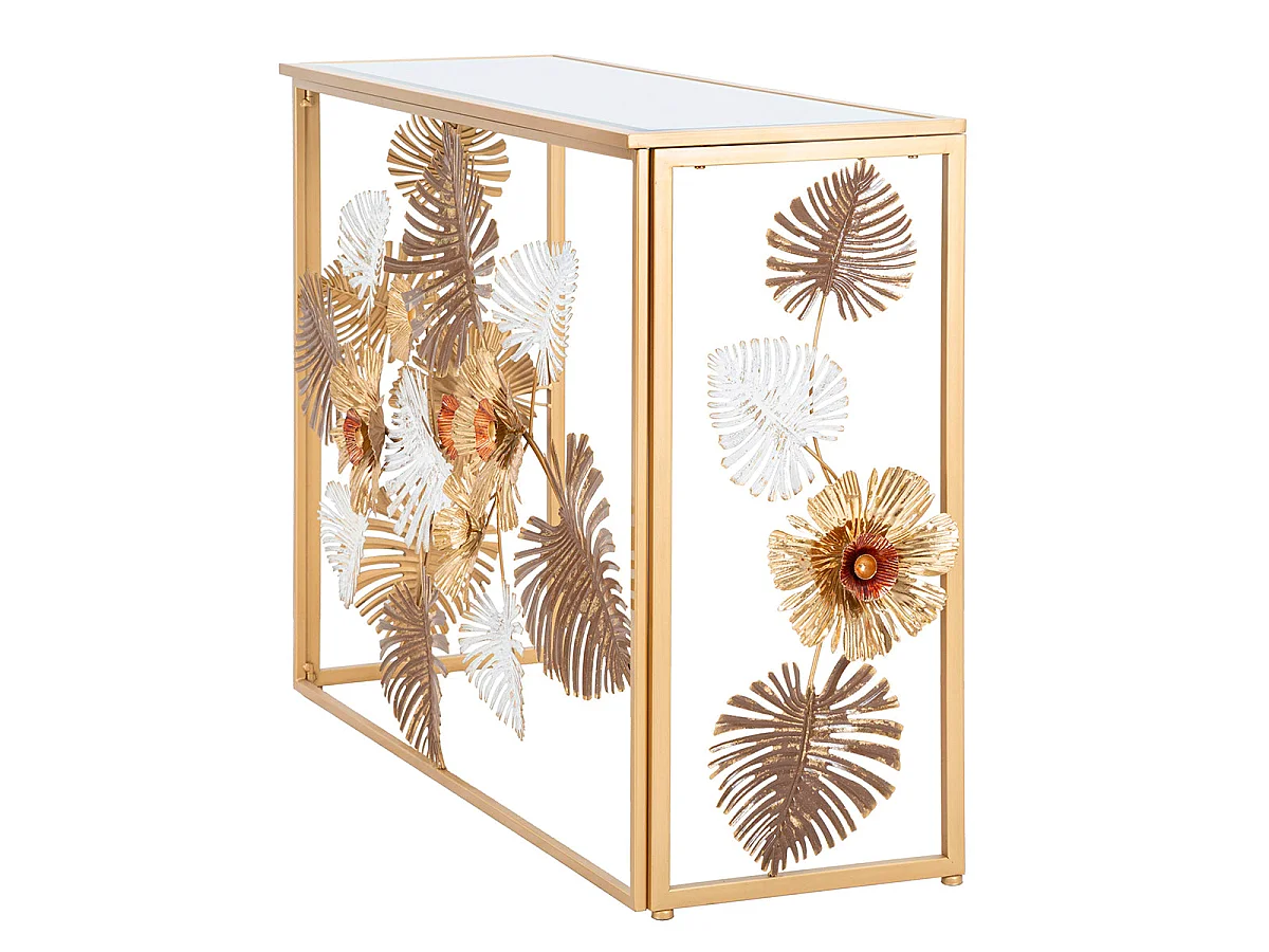 Console en métal et plateau en miroir Flora Dorée