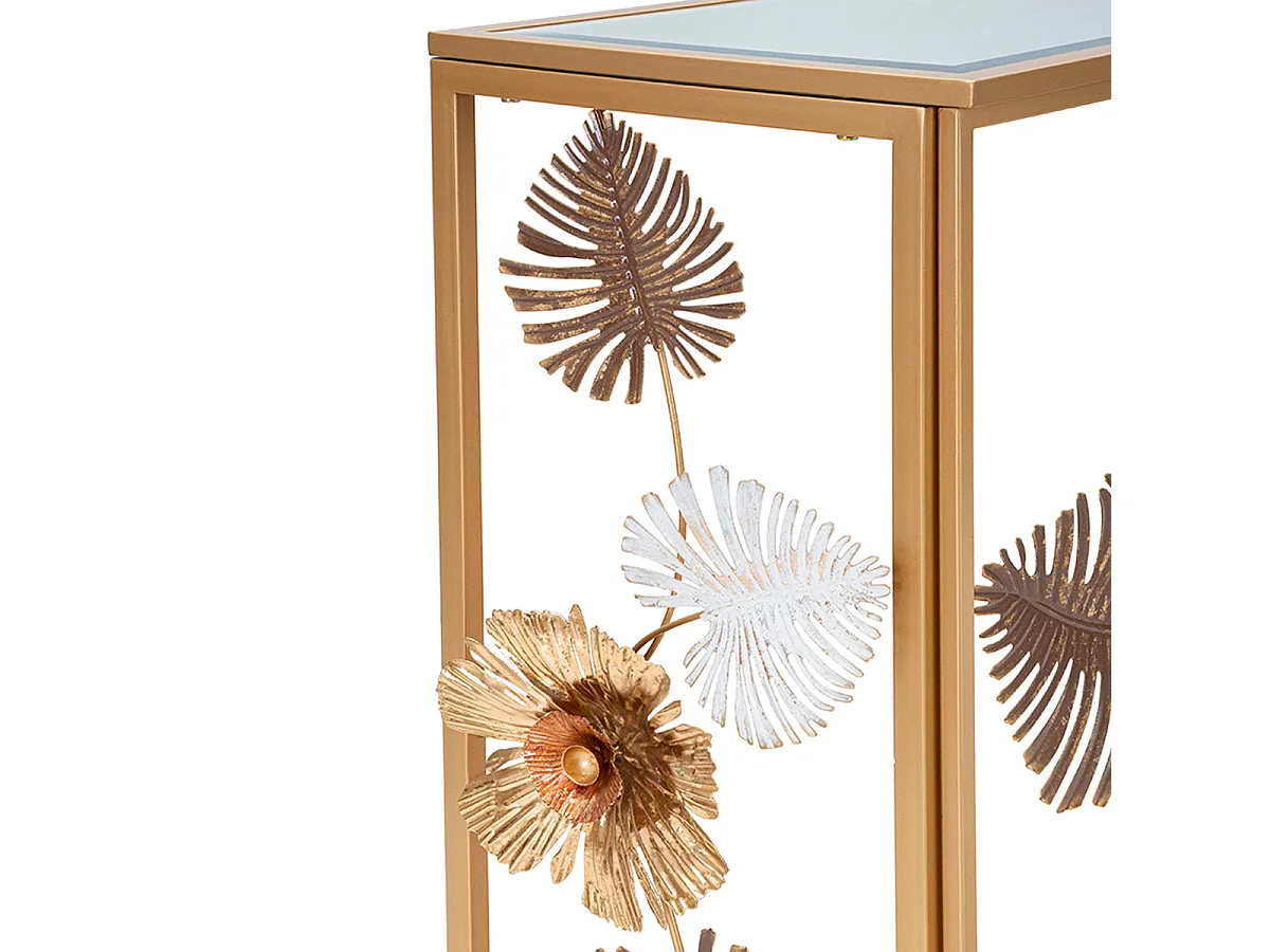 Console en métal et plateau en miroir Flora Dorée