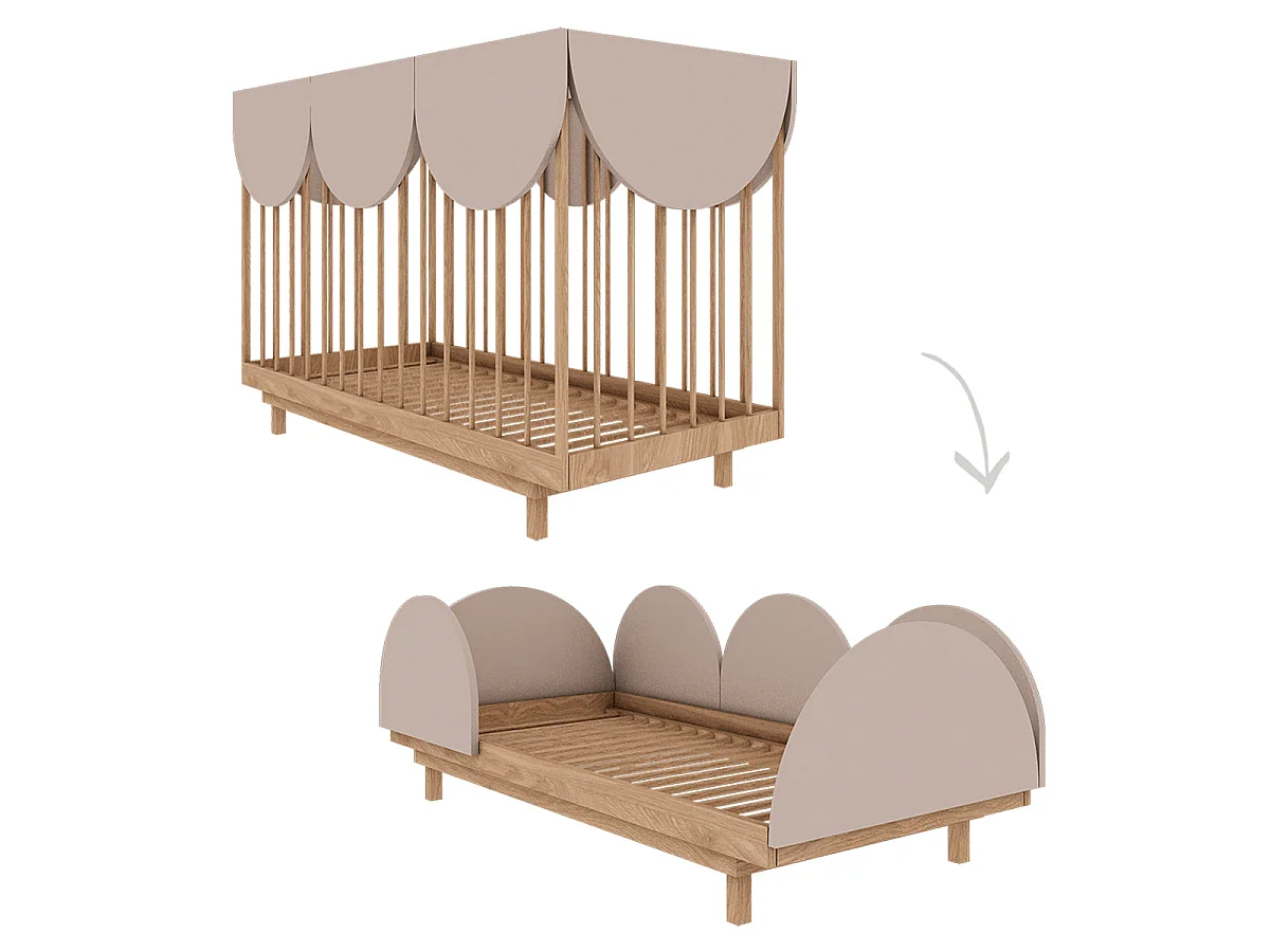 Lit évolutif 70x140 et commode 3 tiroirs Wood Luck Bloom Cachemire et Bois