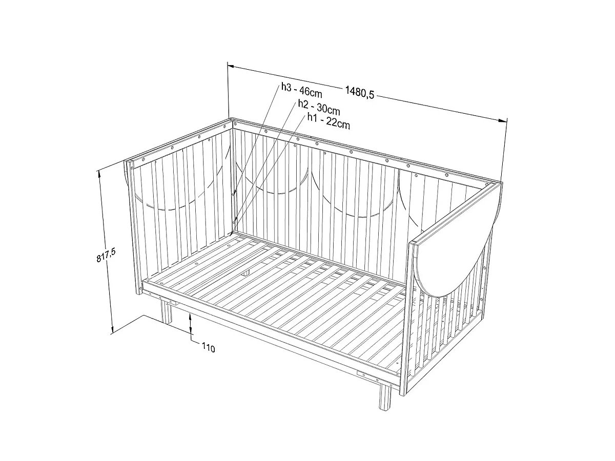 Lit évolutif 70x140 et commode 3 tiroirs Wood Luck Bloom Cachemire et Bois