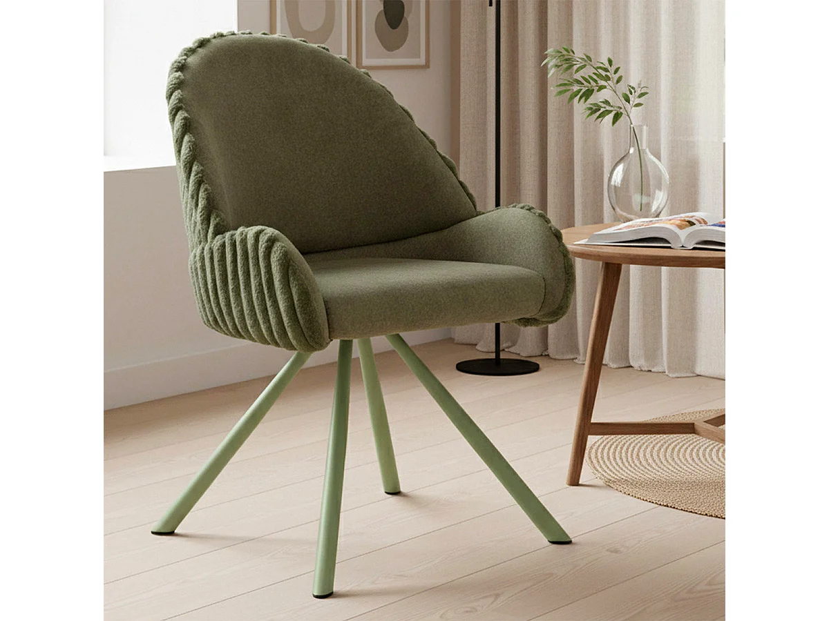 Set med 2 stolar i ribbad sammet, färg: khaki