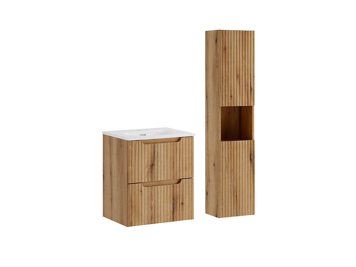 Riva Wood 50-cm Built-In Single-Sink Vanity Set with 2 Drawers and Tall Cabinet