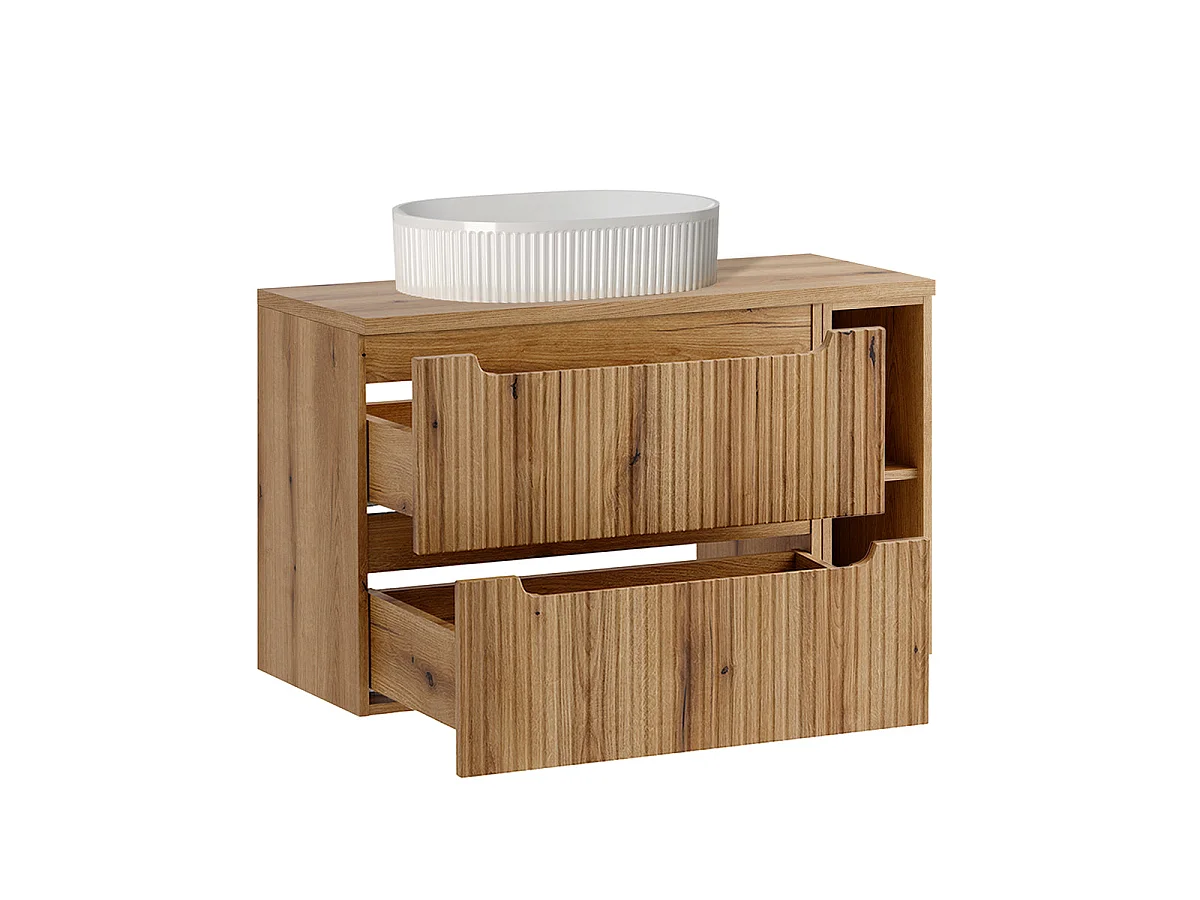 Riva Wood 100-cm Single-Sink Vanity with 2 Drawers and 2 Open Shelves