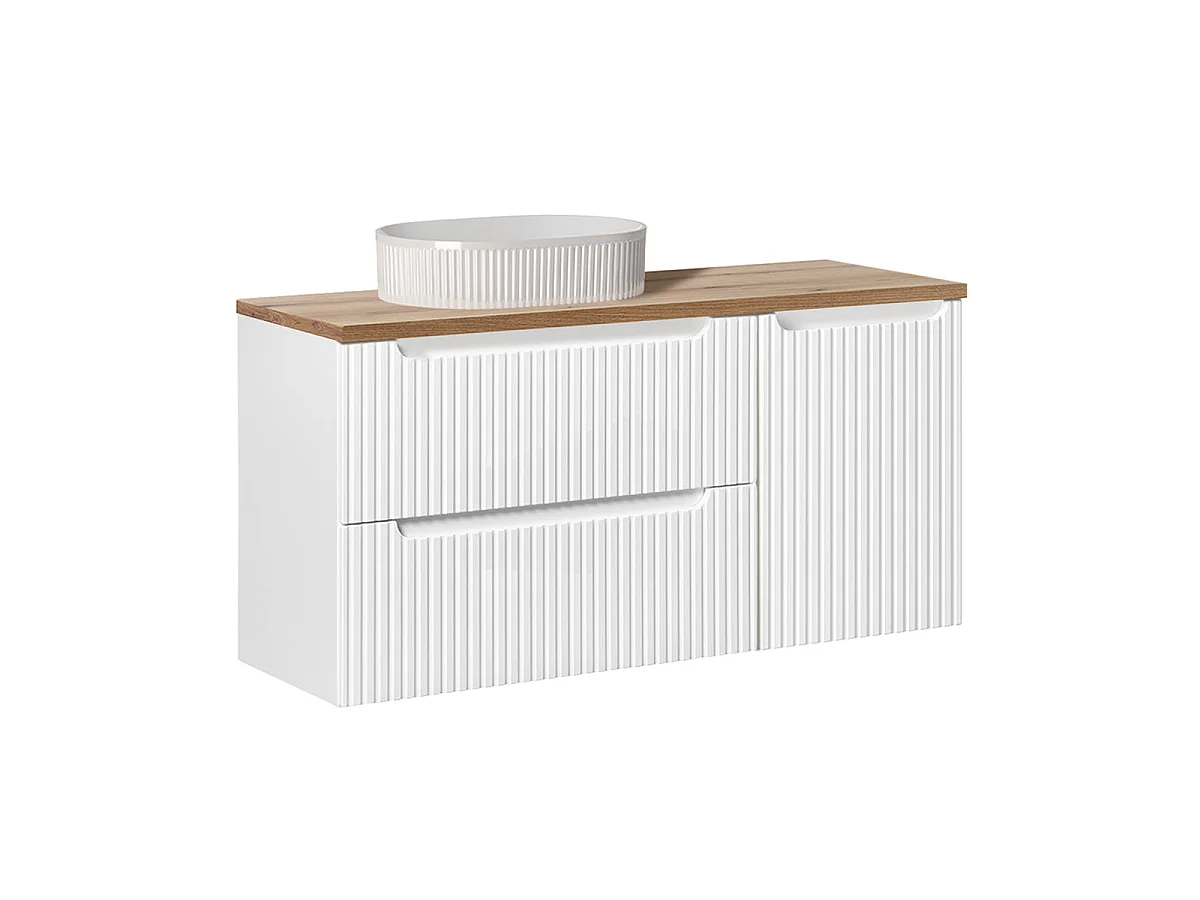 120-cm Single-Sink Vanity with Laundry Basket and 2 Drawers—Riva White and Wood