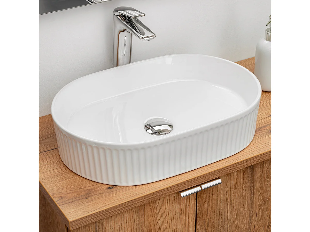 Riva Wood Double-Sink Vanity Set, 140 cm, with 4 Drawers, 2 Shelves, and a Tall Cabinet