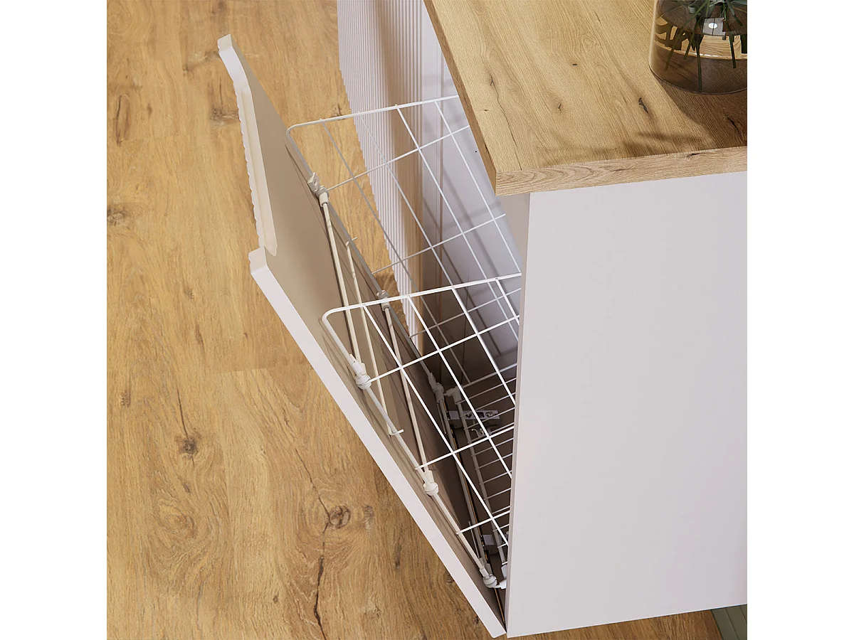 Ensemble meuble simple vasque 120cm panier à linge 2 tiroirs et colonne Riva Cachemire et Bois