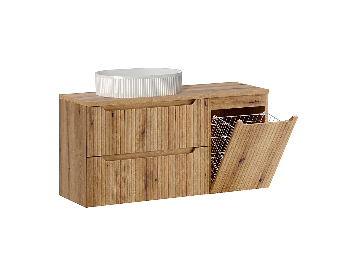 120-cm Single-Sink Vanity with Laundry Basket, Riva Wood