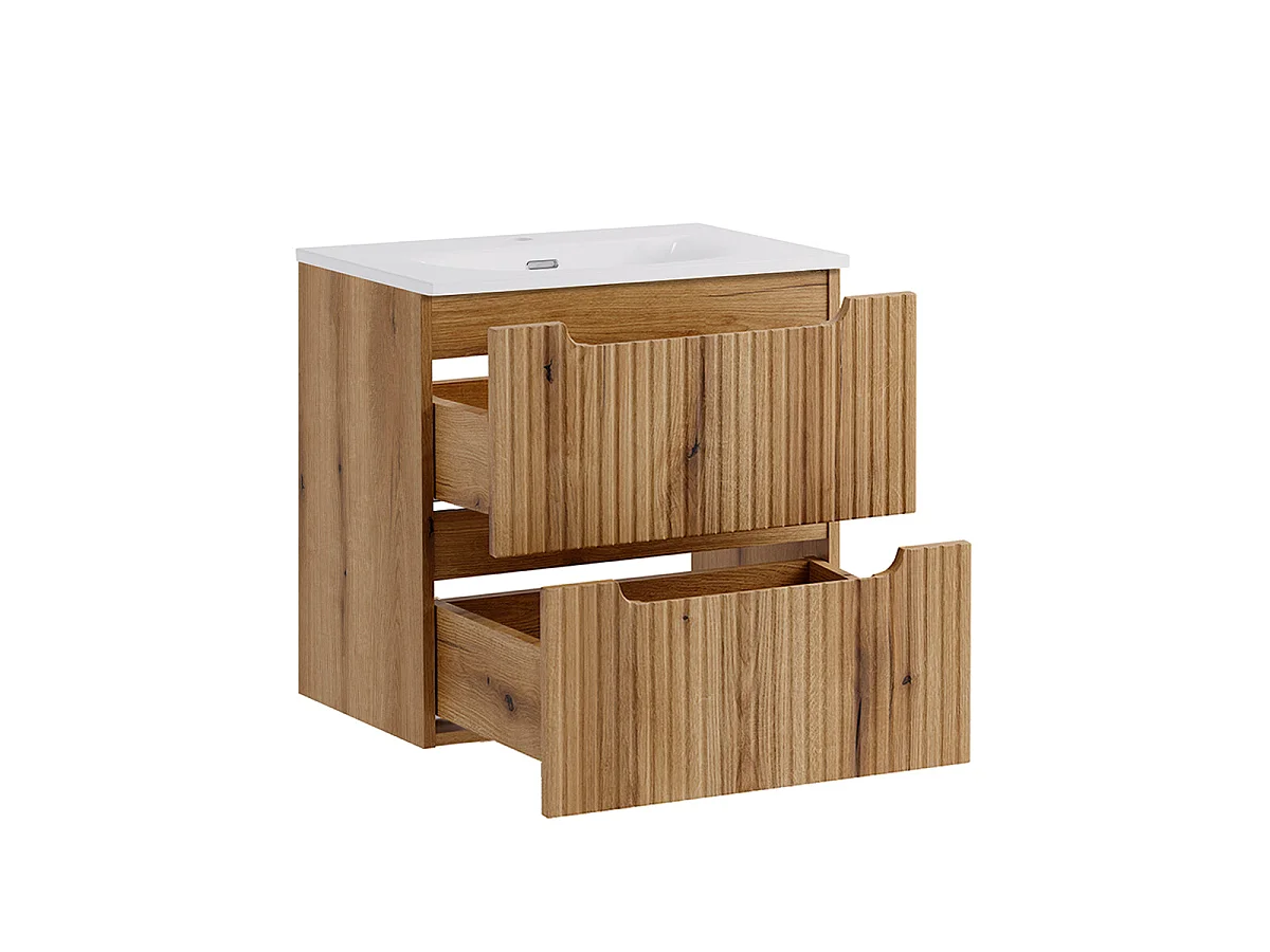 Riva Wood 60-cm Built-In Single-Sink Vanity Set with 2 Drawers and Tall Cabinet