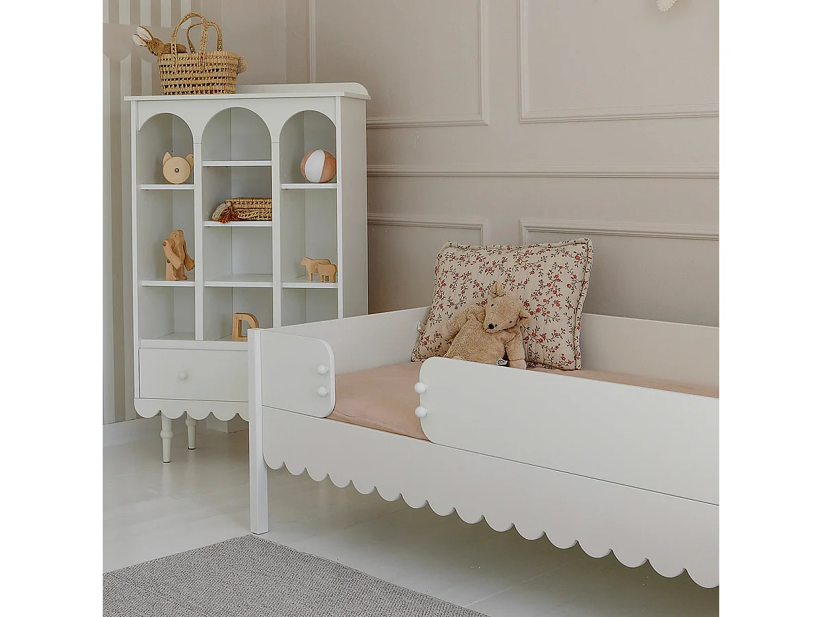 Lit 90x200 barrière et sommier inclus Wood Luck Babushka Blanc