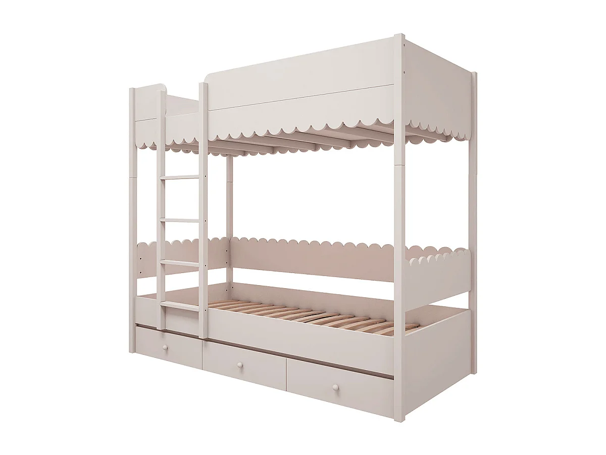 Lit superposé 90x200 sommiers et tiroir inclus Wood Luck Babushka Blanc