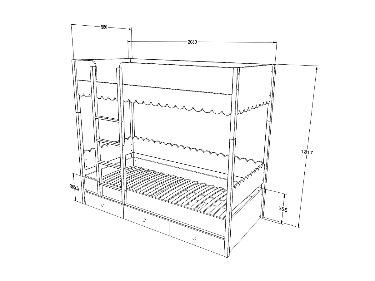 Lit superposé 90x200 sommiers et tiroir inclus Wood Luck Babushka Blanc