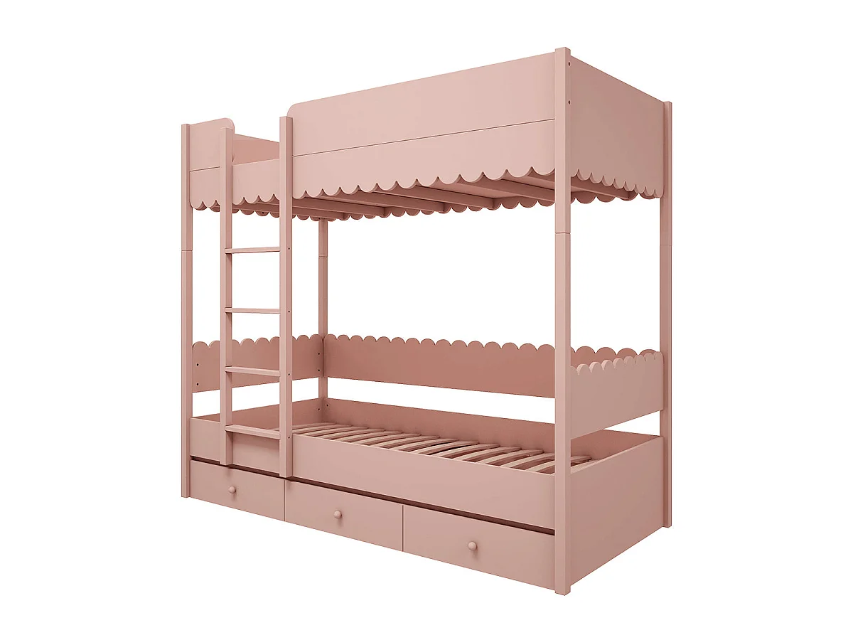 Lit superposé 90x200 sommiers et tiroir inclus Wood Luck Babushka Rose