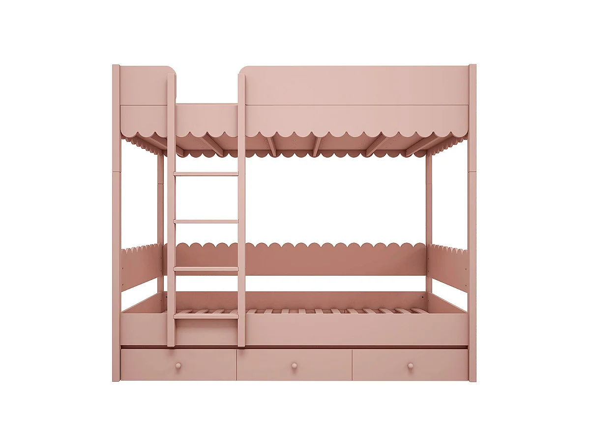 Lit superposé 90x200 sommiers et tiroir inclus Wood Luck Babushka Rose