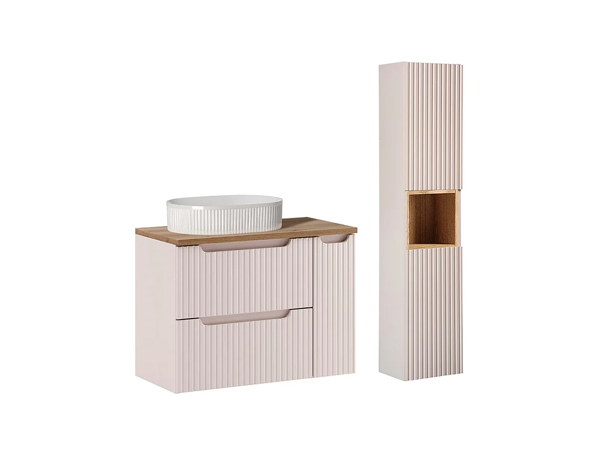 Riva Cashmere and Wood 80-cm Single-Sink Vanity Set with 3 Drawers and Tall Cabinet