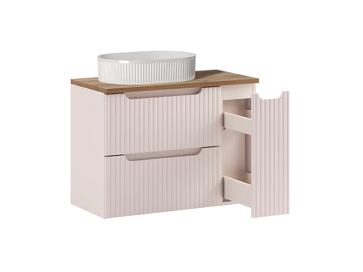 Riva Cashmere and Wood 80-cm Single-Sink Vanity Set with 3 Drawers and Tall Cabinet