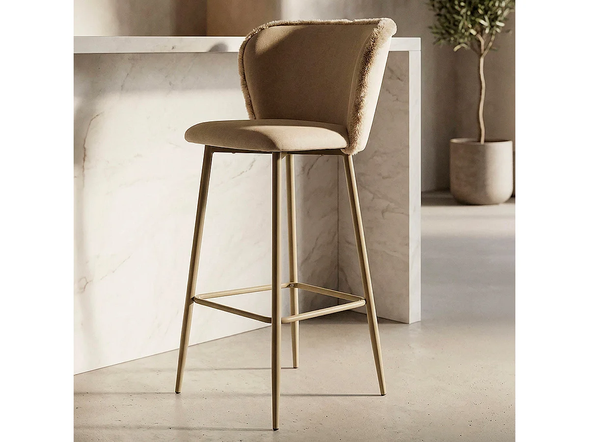 Lot de 2 chaises de bar 77 cm North velours côtelé Crème