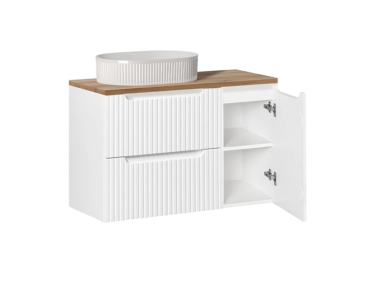 90cm Single-Sink Vanity 2 Drawers 1 Door Riva White and Wood