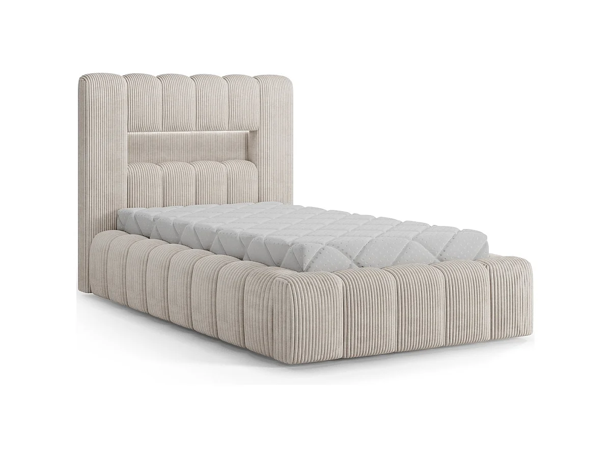 Letto contenitore 90x200 con rete e luci LED incluse Auria in velluto a coste beige