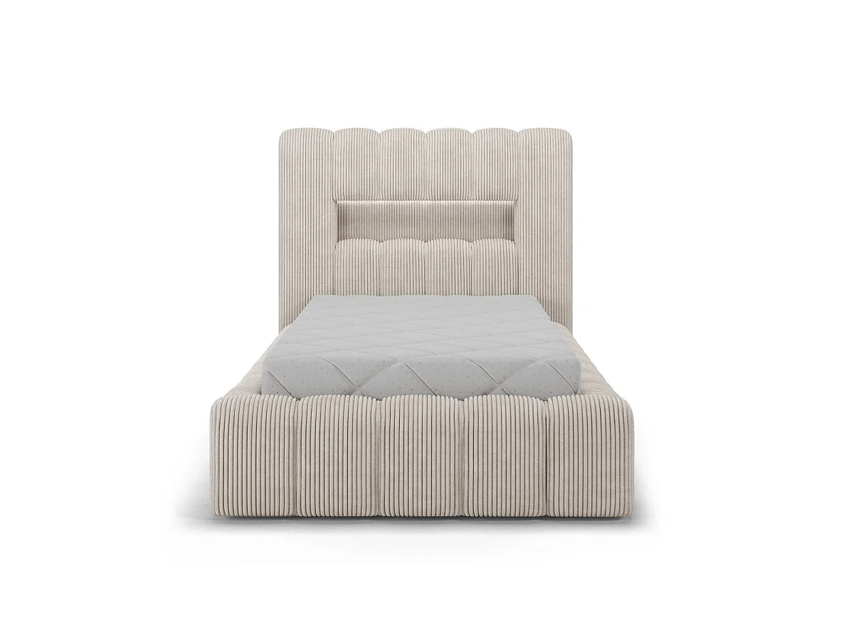 Letto contenitore 90x200 con rete e luci LED incluse Auria in velluto a coste beige
